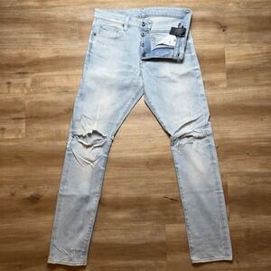 G Star RAW Jeans Men 31x32 Blue 3301 Tapered Light Wash Stretch Destroyed Denim